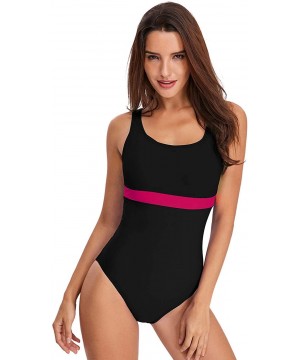 Women One Piece Swimsuits Athletic Racing Training Sports Bathing Suit Color Block Swimwear - Black & Red - CO196QAIKHE $23.5...