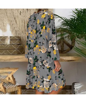 Women 3/4 Sleeve Long Loose Dress- Summer Floral Daily Party Vacation Beach Comfy Plus Size Maxi Dresses - Gray - CL193YYGLHR...