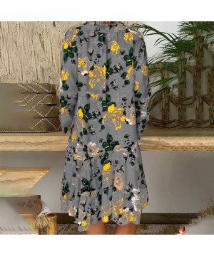 Women 3/4 Sleeve Long Loose Dress- Summer Floral Daily Party Vacation Beach Comfy Plus Size Maxi Dresses - Gray - CL193YYGLHR...