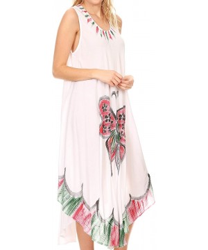 Keola Women's Maxi Caftan Bathing Suit Cover Up Summer Dress Sleeveless - White - CP18EXC5EAC $20.40-Cover-Ups