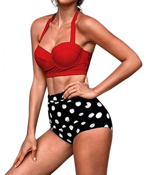 Women's High Waist Bikini Swimwear Women's Vintage Print Beachwear Bikini Set Swimwear - Red - CX18SAGQ3XR $15.71-Sets