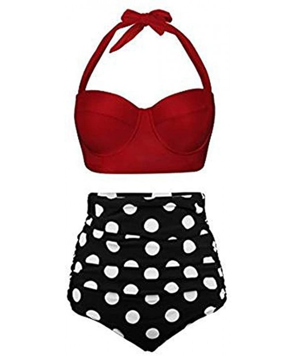 Women's High Waist Bikini Swimwear Women's Vintage Print Beachwear Bikini Set Swimwear - Red - CX18SAGQ3XR $15.71-Sets