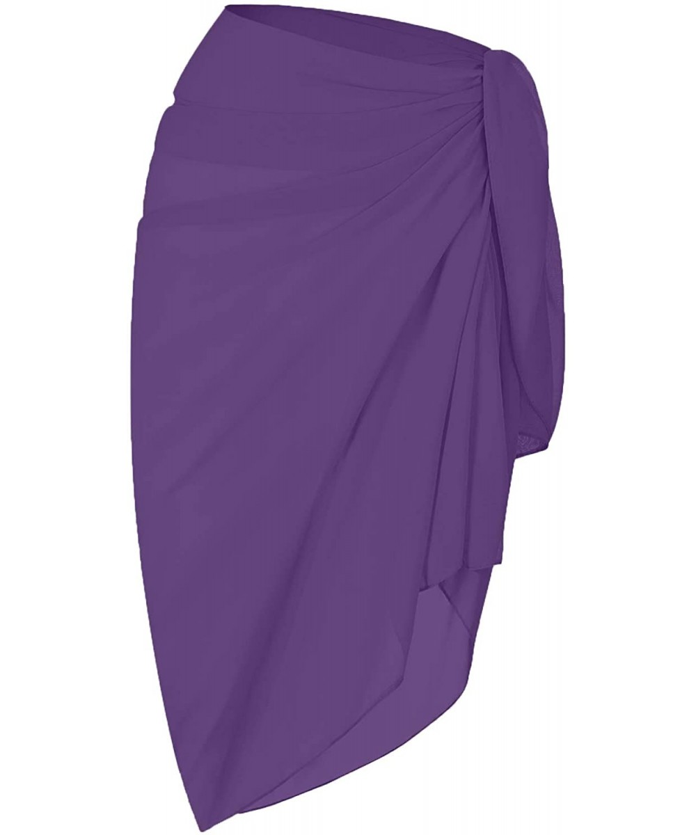 Women's Beach Cover Up Sarong Dress Pareo Wrap Chiffon - Solid-purple - C6194ZTRHN2 $10.25-Cover-Ups