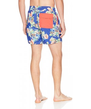 Men's Printed Elastic Waist Mid Length Swimsuit Trunks 6" Inseam - Hollow Wave Multi - CZ186RLRURW $23.65-Trunks