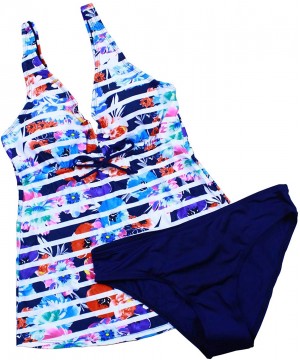 Women Vintage Printed Tankini Set Push Up Padded Sporty Swimsuit Plus Size Swimwear S-XXL - T - 195 - CO18KOSKRGH $28.94-One-...