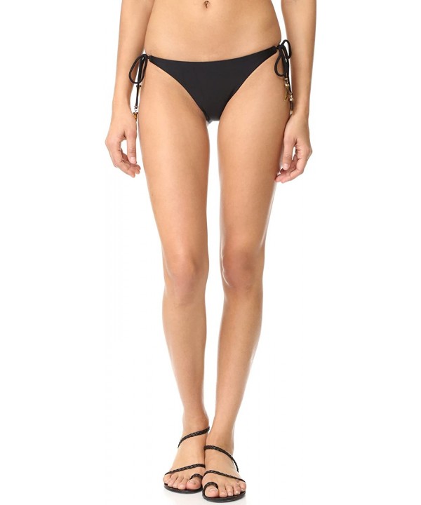 Women's Solid Full Bikini Bottom with Ivory Long Tie - Solid Black - CL12MZXD7GK $49.12-Tankinis