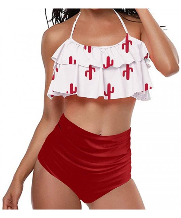 Swimsuit for Women Two Pieces Top Ruffled Backless Racerback with High Waisted Bottom Tankini Set - N3-red - CN193W27E6Y $13....