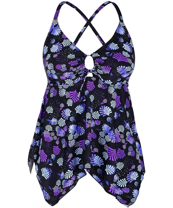 Women's Front Tie Swim Top Cross Back Tankini Top Flowy Swimdress Tummy Control - Purple Floral - CH185RI38S4 $25.58-Tankinis