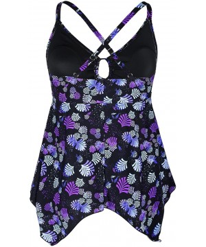 Women's Front Tie Swim Top Cross Back Tankini Top Flowy Swimdress Tummy Control - Purple Floral - CH185RI38S4 $25.58-Tankinis