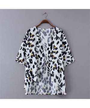 Women's Batwing Sleeve Floral Chiffon Cardigan Kimono Beachwear Cover Up - White Black - CD18WCK7AU8 $11.57-Cover-Ups