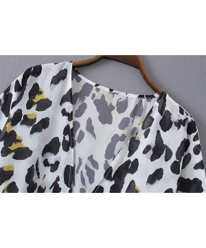 Women's Batwing Sleeve Floral Chiffon Cardigan Kimono Beachwear Cover Up - White Black - CD18WCK7AU8 $11.57-Cover-Ups