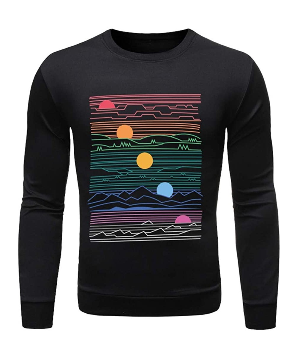 Men's Fashion Long-Sleeved Round Neck Solid Color Print Sweater Tops Pullover T-Shirts - Black - CN18W4MH3NE $17.66-Rash Guards