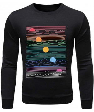 Men's Fashion Long-Sleeved Round Neck Solid Color Print Sweater Tops Pullover T-Shirts - Black - CN18W4MH3NE $17.66-Rash Guards