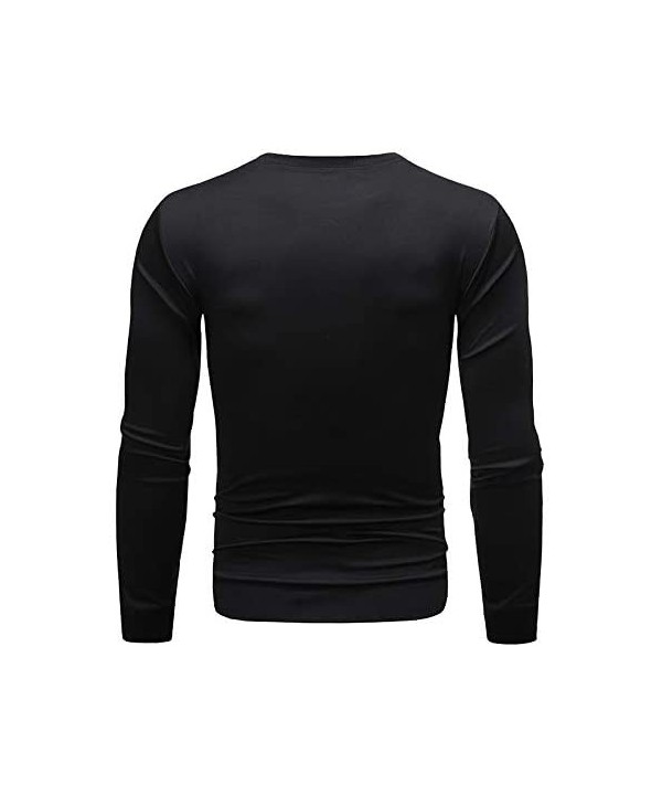 Men's Fashion Long-Sleeved Round Neck Solid Color Print Sweater Tops Pullover T-Shirts - Black - CN18W4MH3NE $17.66-Rash Guards