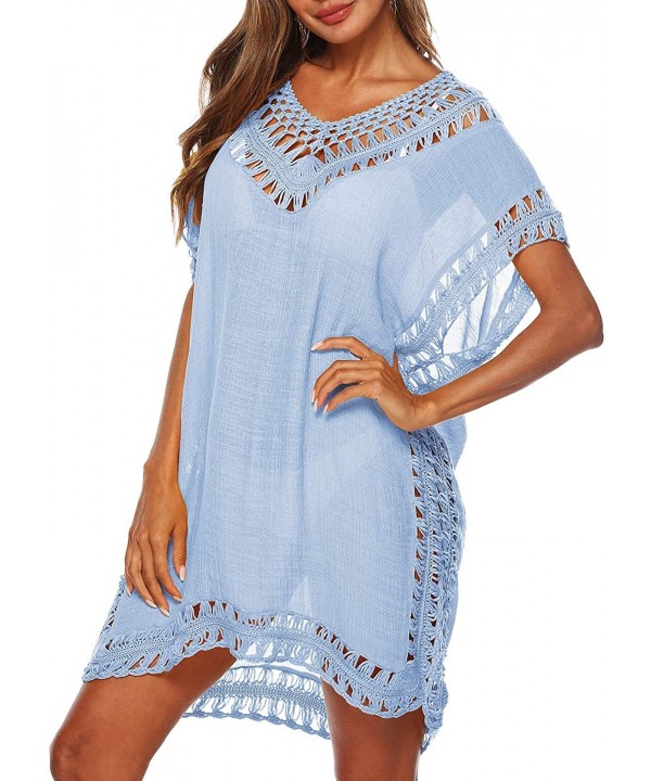 Swimsuit Cover Ups for Women Bathing Suit Coverups Ladies Beach Dress Crochet Bikini Wear - Blue - CO195W9IL7O $18.83-Cover-Ups