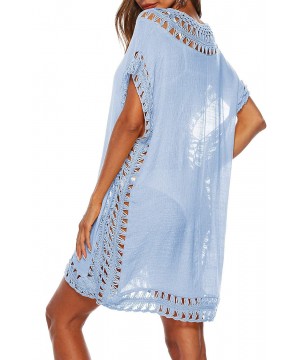 Swimsuit Cover Ups for Women Bathing Suit Coverups Ladies Beach Dress Crochet Bikini Wear - Blue - CO195W9IL7O $18.83-Cover-Ups