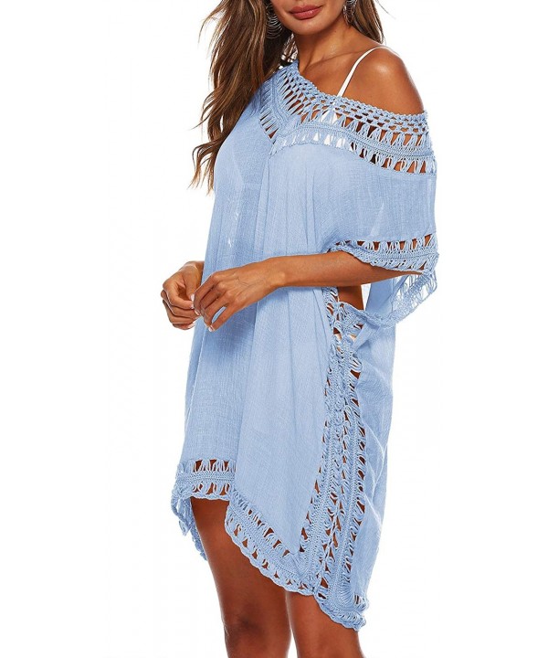 Swimsuit Cover Ups for Women Bathing Suit Coverups Ladies Beach Dress Crochet Bikini Wear - Blue - CO195W9IL7O $18.83-Cover-Ups