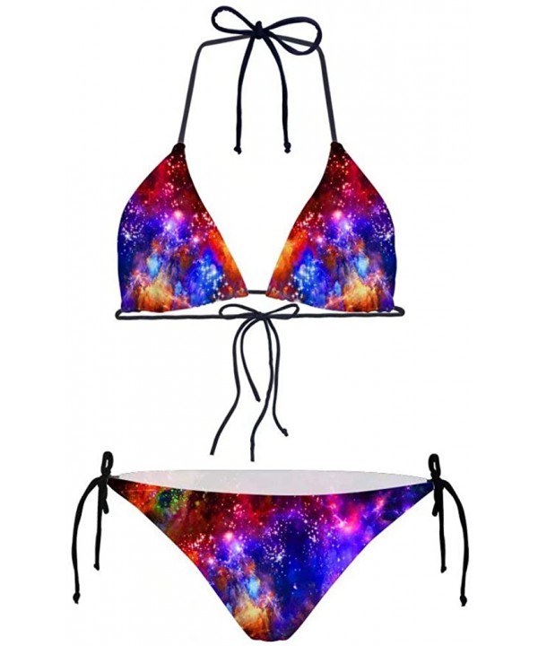 Mini Women's Sexy Swimsuits Lace-Up Halter Galaxy Swimwear Tie Side Bottom Triangle Bikini Sets - Galaxy Pattern4 - C118O884Z...