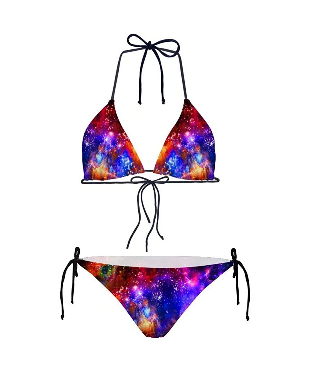 Mini Women's Sexy Swimsuits Lace-Up Halter Galaxy Swimwear Tie Side Bottom Triangle Bikini Sets - Galaxy Pattern4 - C118O884Z...