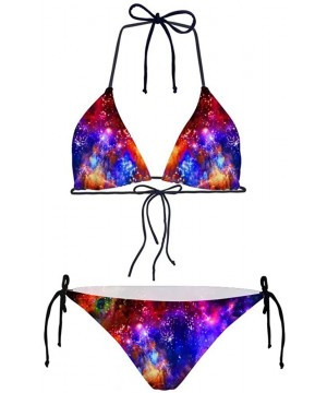 Mini Women's Sexy Swimsuits Lace-Up Halter Galaxy Swimwear Tie Side Bottom Triangle Bikini Sets - Galaxy Pattern4 - C118O884Z...