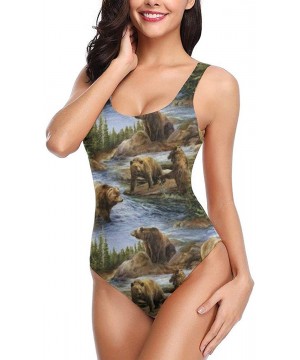 Women's Beautiful Maple Weed Print One-Piece Swimsuit - Bears Lovers Pattern - CJ18YEKINIZ $37.82-Racing