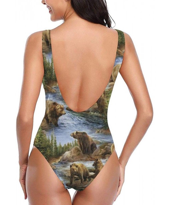 Women's Beautiful Maple Weed Print One-Piece Swimsuit - Bears Lovers Pattern - CJ18YEKINIZ $37.82-Racing