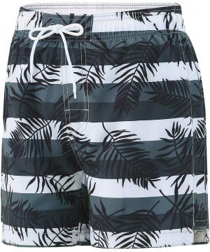 Men's Swim Trunks Quick Dry Beach Board Shorts Mesh Lining Swimwear Bathing Suits - Grey/Black-leaf - CY18WGRY67N $25.26-Trunks