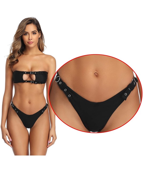 Bandeau Bikini Bathing Suit Women Brazilian Bottom Black Bikinis High Cut Sexy Swimsuits for Women - Black Bottom - CP19C52W4...