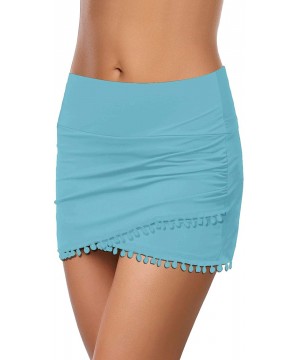 Women's High Waisted Tulip Hem Swim Skirt Bikini Tankini Swimsuit Bottom - Sky Blue - CJ19G6DT0H8 $19.33-Bottoms