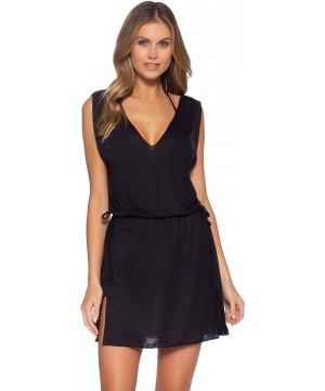 Women's Breezy Basics Plunge Short Dress Swim Cover Up - Black - CC193XDZTA7 $47.85-Cover-Ups