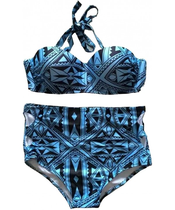 Women's 2 Piece Halter Geometric print Floral High Waisted Bikini Swimsuit Bathing Suits Beachwear. - Blue - CT182DQ0NE6 $16....