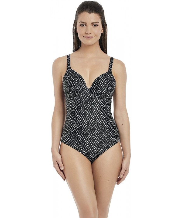 Womens Byron Bay Underwire Smoothing Deep Plunge Swimsuit - Black/Cream - C0189A4IEKK $36.94-One-Pieces