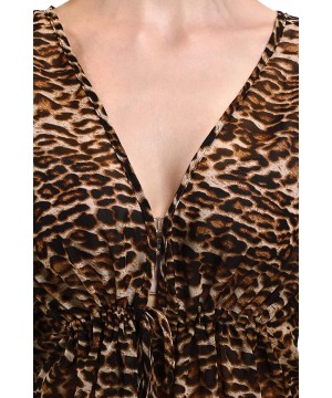 Women's Tie Waist Kaftan Kimono Beach Cover Up Free Size Leopard Tunic Top Dress - CF183R9EE7D $14.46-Cover-Ups