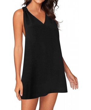 Women's Floral V Neck Sleeveless Loose Tunic Tops Summer Shirt Dress - 1-black - CQ1904SN3MH $19.47-Cover-Ups