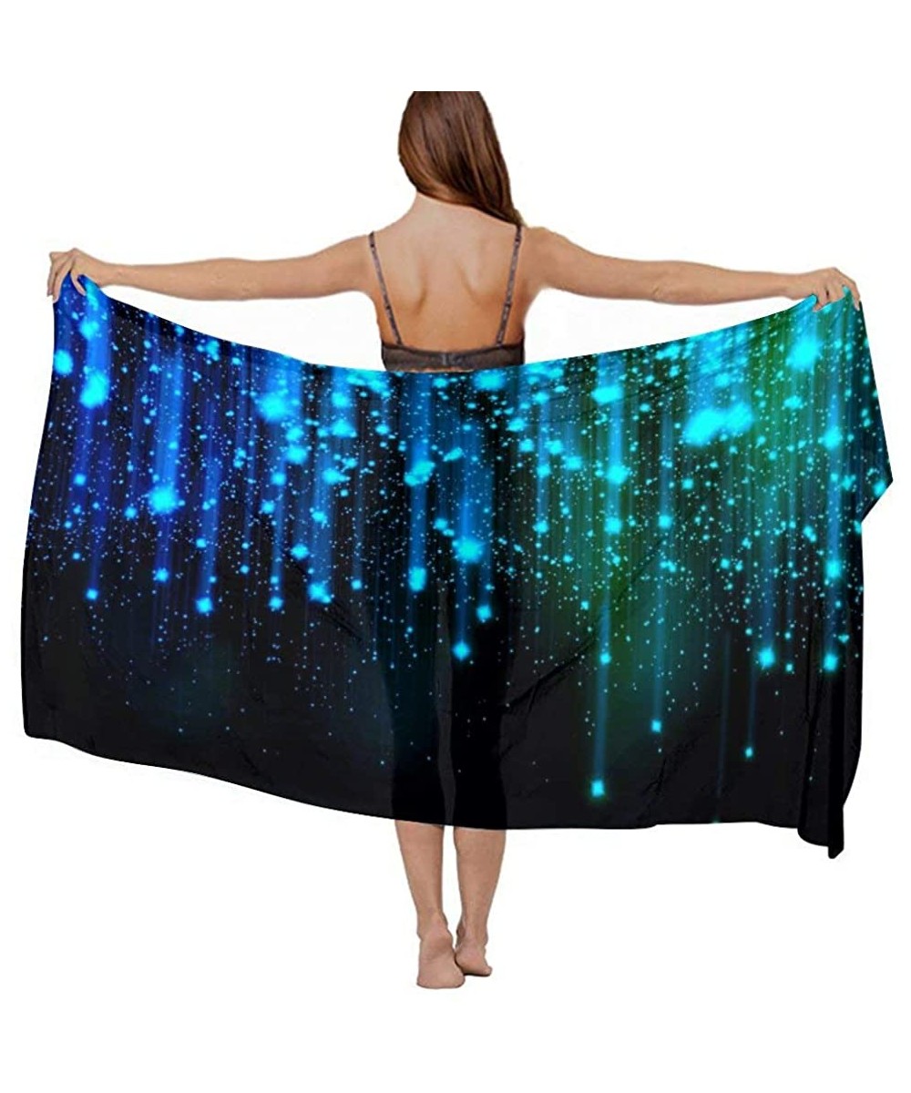 Women Chiffon Scarf Shawl Wrap Sunscreen Beach Swimsuit Bikini Cover Up - Black and Blue Neon Lights - CJ190HHYTDM $19.14-Cov...