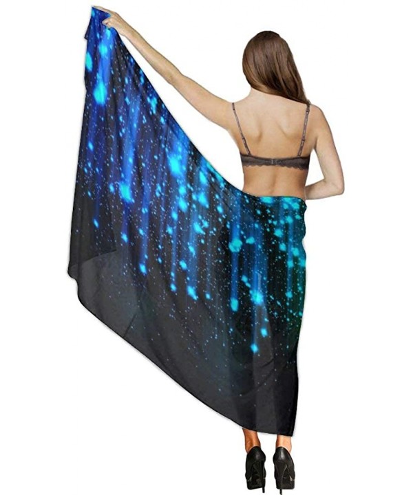 Women Chiffon Scarf Shawl Wrap Sunscreen Beach Swimsuit Bikini Cover Up - Black and Blue Neon Lights - CJ190HHYTDM $19.14-Cov...