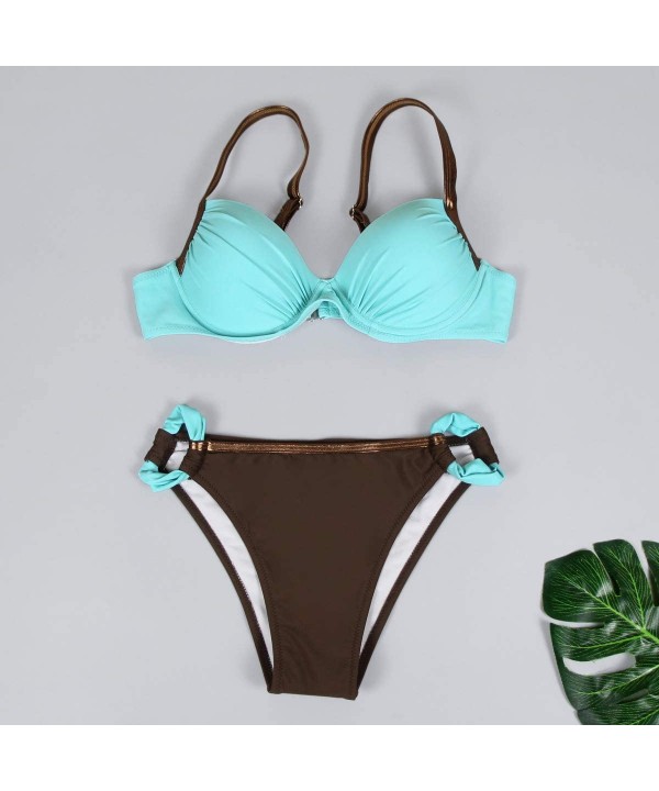 Womens Padded Push Up Bra Bikini Set Two Piece Swimsuit Triangle Bathing Suit Swimwear Beachwear - Mint Green - CV18UKIUUMN $...