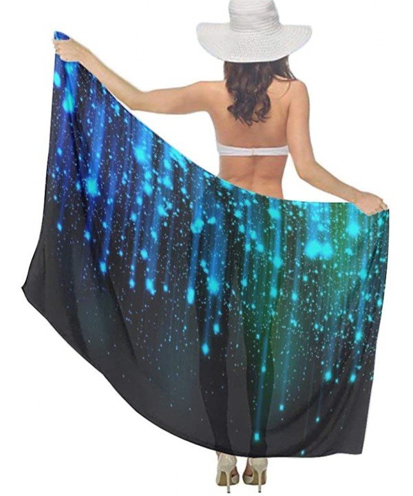 Women Chiffon Scarf Shawl Wrap Sunscreen Beach Swimsuit Bikini Cover Up - Black and Blue Neon Lights - CJ190HHYTDM $19.14-Cov...