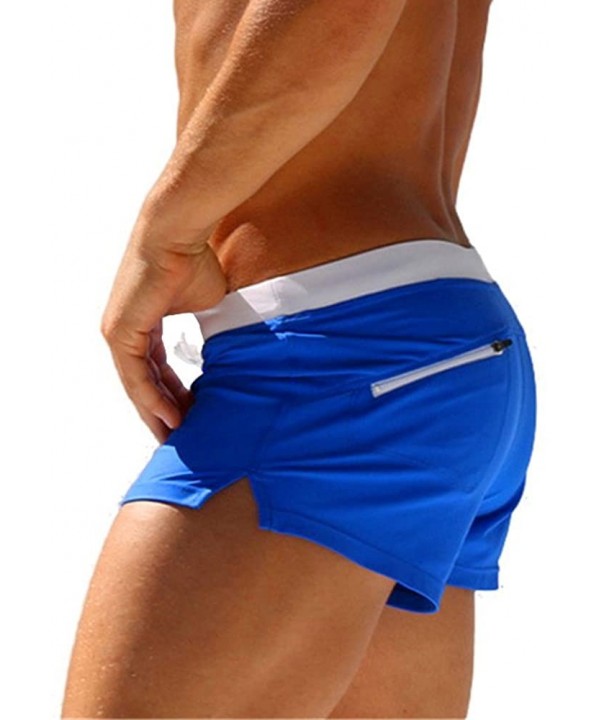 Men's Beach Sexy Back Pocket Lace-Up Swimming Trunk Underwear - Blue - CN12HH6UFEH $16.40-Trunks