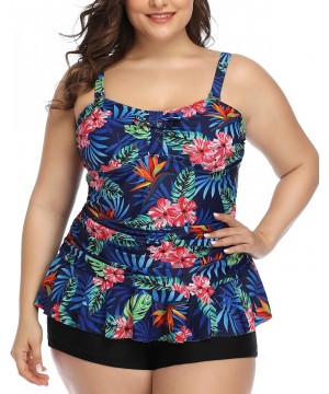 Peplum Tankini Swimsuits for Women Plus Size Bathing Suits Tummy Control Two Piece Swimwear with Shorts - Blue - C718XOIW5WH ...