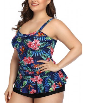 Peplum Tankini Swimsuits for Women Plus Size Bathing Suits Tummy Control Two Piece Swimwear with Shorts - Blue - C718XOIW5WH ...