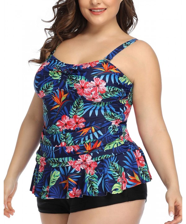 Peplum Tankini Swimsuits for Women Plus Size Bathing Suits Tummy Control Two Piece Swimwear with Shorts - Blue - C718XOIW5WH ...