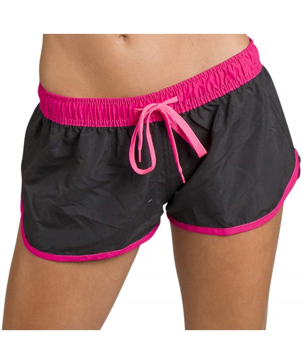 Women's Board Shorts - Comfortable Bathing Swimsuits for Outdoors Workouts and Running Side Stripe Black & Pink - CP1904MITSL...