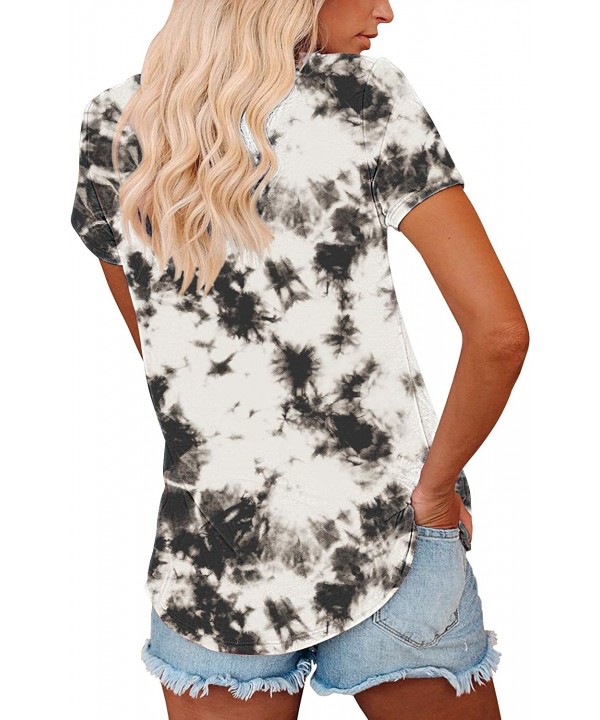 Womens Tie Dye Tunic Summer Short Sleeve Tops Casual Blouses V Neck Basic Tee Shirts - F-33 - C2196D4N4Q7 $15.62-Sets