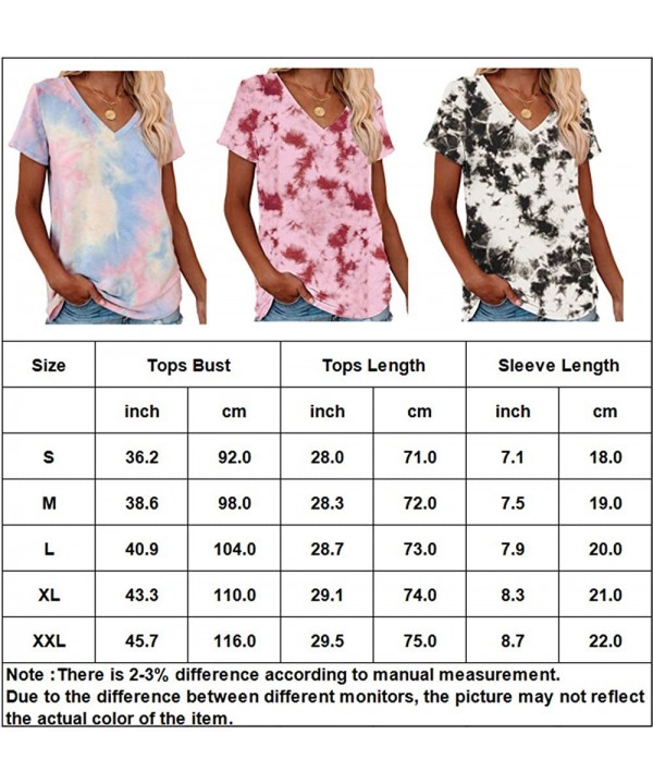 Womens Tie Dye Tunic Summer Short Sleeve Tops Casual Blouses V Neck Basic Tee Shirts - F-33 - C2196D4N4Q7 $15.62-Sets