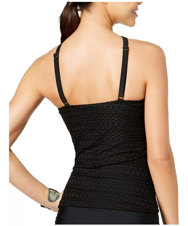 Womens Lost At Sea Crochet High-Neck Tankini Top - Black - CE18NWN0CIN $11.34-Tankinis