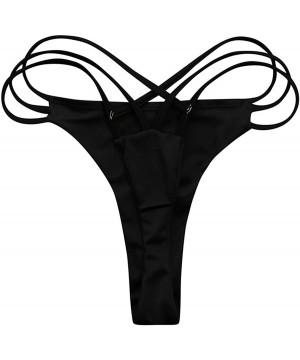 Tloowy 2018 Summer Sexy Brazilian Bikini Bottom Thong Strappy Cheeky Swimsuit Swim Hipster G-String - Black - C718CCICLOA $13...