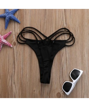 Tloowy 2018 Summer Sexy Brazilian Bikini Bottom Thong Strappy Cheeky Swimsuit Swim Hipster G-String - Black - C718CCICLOA $13...