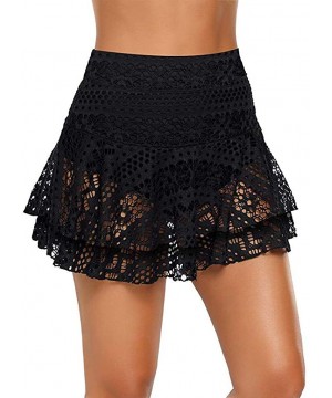 Women's Lace Crochet Skirted Bikini Bottom Swimsuit Short Skort Swim Skirt Bathing Beachwear - Black-2 - CD196OU6LD2 $16.27-C...