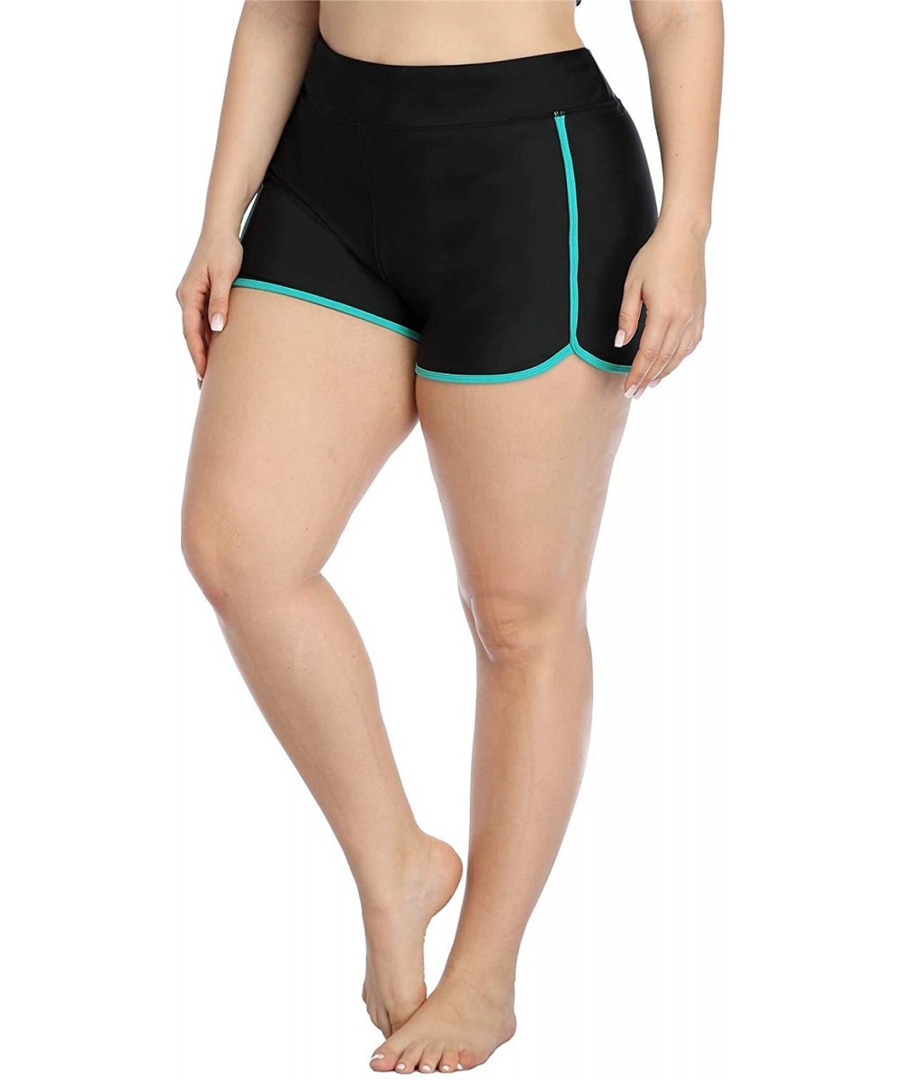 Womens Plus Size Swim Shorts High Waisted Swimsuit Shorts Boyleg Swim Bottoms - Split Aqua - CP199ATLOED $17.14-Tankinis